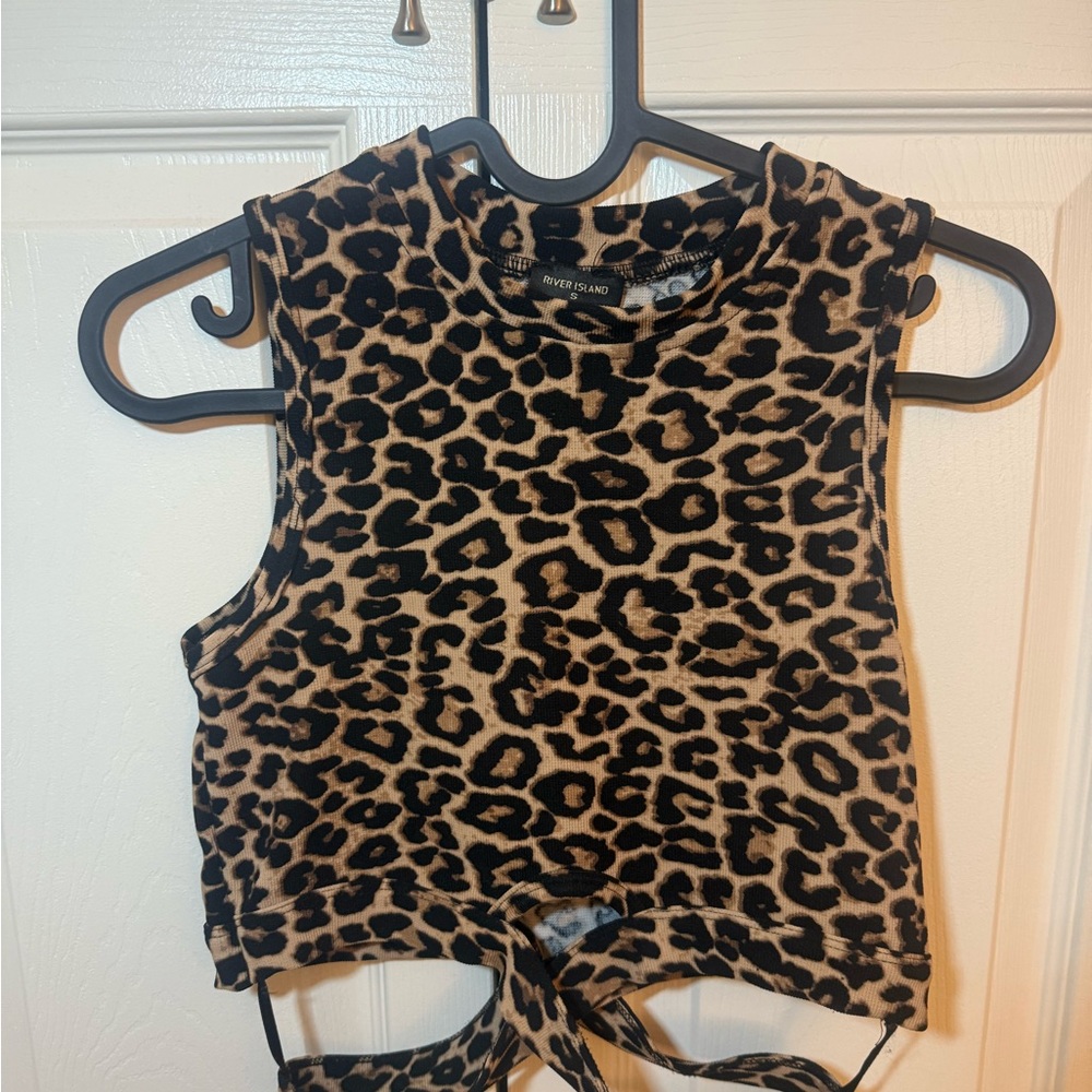 River Island Animal Print Tie Crop Top